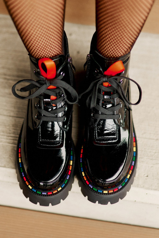 Pelle con effetto vernice Stivaletti da lavoro Al Castello colore nero Anafra Pelle con effetto vernice Stivaletti da lavoro Al Castello colore nero Anafra