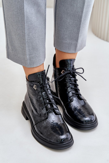 Pelle con effetto vernice Stivali da donna riscaldamento Al Castello D&A LZ42-042 Nero e-colore grigio