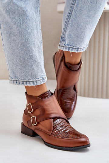 Pelle Stivali Con tacco basso con fibbie Deveciejka 06696-02 colore marrone