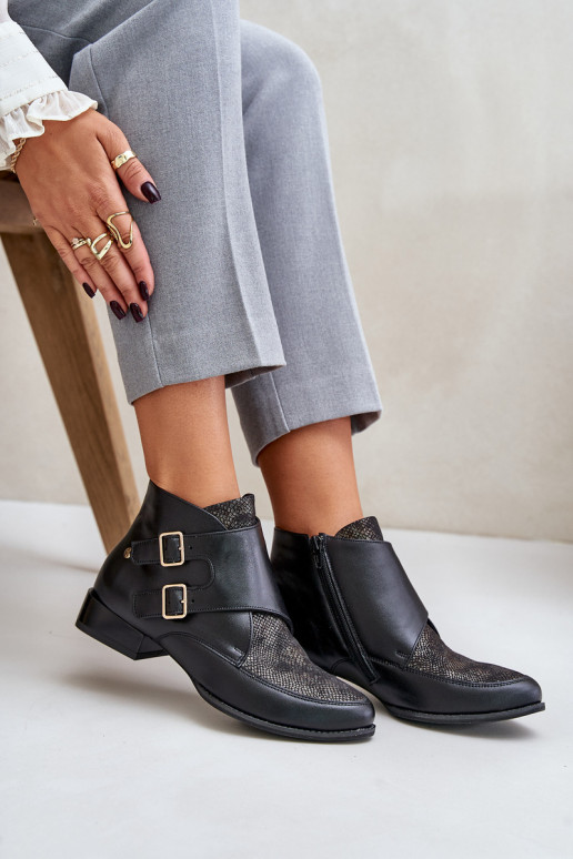 Pelle Stivali Con tacco basso con fibbie Deveciejka 06696-01 colore nero Pelle Stivali Con tacco basso con fibbie Deveciejka 06696-01 colore nero