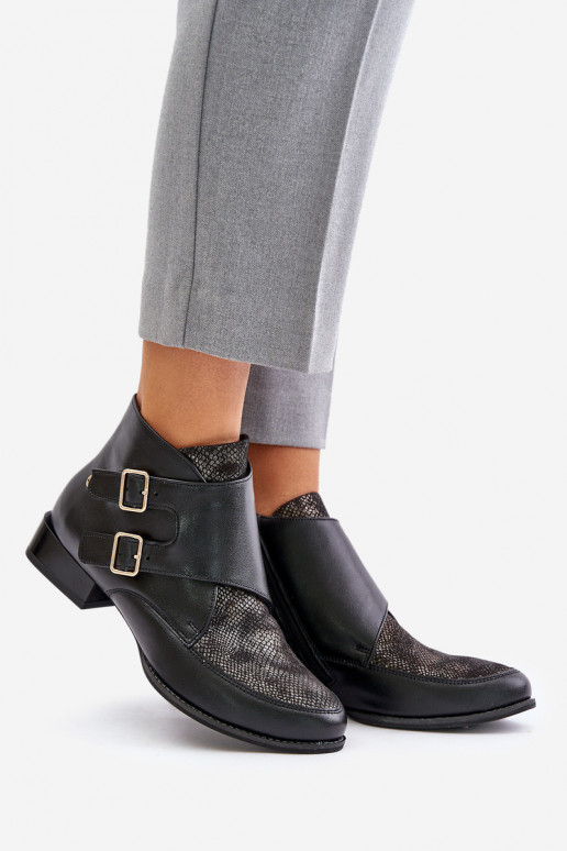 Pelle Stivali Con tacco basso con fibbie Deveciejka 06696-01 colore nero Pelle Stivali Con tacco basso con fibbie Deveciejka 06696-01 colore nero