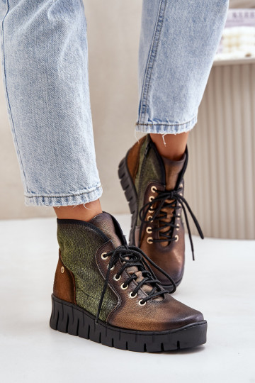 Pelle Botke piattaforma I Koturnie Deveciejka 06702-09 verde-colore dorato