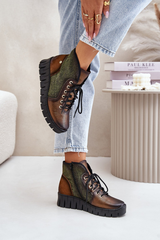 Pelle Botke piattaforma I Koturnie Deveciejka 06702-09 verde-colore dorato