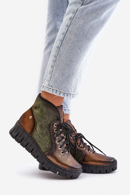 Pelle Botke piattaforma I Koturnie Deveciejka 06702-09 verde-colore dorato