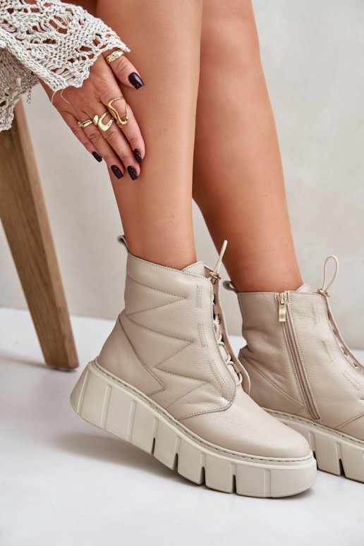 Zazoo 60472 Pelle Stivali con una piattaforma I Koturnie beige Zazoo 60472 Pelle Stivali con una piattaforma I Koturnie beige