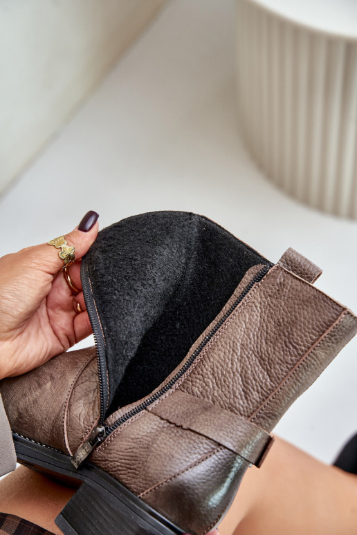 Zazoo 60480 Pelle Stivali Con tacco basso riscaldamento marrone-colore grigio