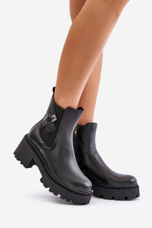 Zazoo 60490 Pelle riscaldamento Stivali con ornamenti colore nero Zazoo 60490 Pelle riscaldamento Stivali con ornamenti colore nero