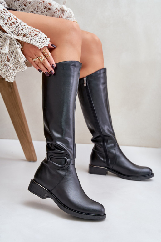 Zazoo 70140 Pelle stivali da donna Contro la strada riscaldamento colore nero