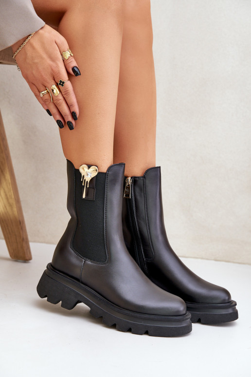 Pelle stivali alla moda con decorazione CheBello 4537 colore nero