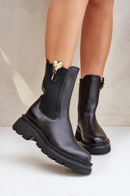 Pelle stivali alla moda con decorazione CheBello 4537 colore nero
