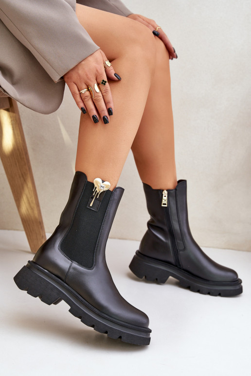 Pelle stivali alla moda con decorazione CheBello 4537 colore nero