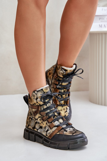 Pelle isoscele Stivali stringati Deveciejka 06158-25 colore dorato