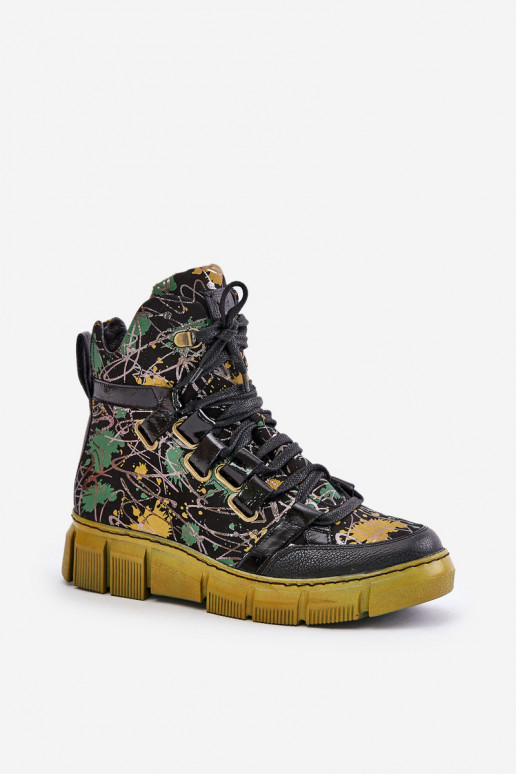 Pelle isoscele Stivali stringati Deveciejka 06158-07 giallo --colore nero