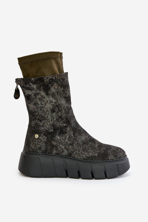 Pelle Stivali da donna con una piattaforma Deveciejka 06766-09 colore kaki