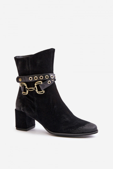 Stivaletti in camoscio da donna con tacchi decorati Tai Turiciejka 06679-01, color nero