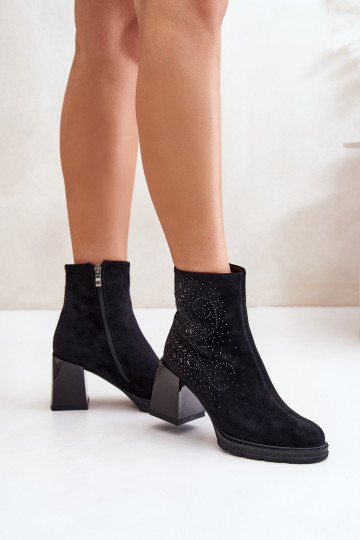 Stivaletti da donna foderati con decorazione D&A MR880-130, color nero 2
