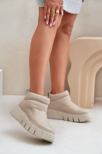 Zazoo 60470 Pelle Stivali con riscaldamento in lana con una piattaforma colore avorio