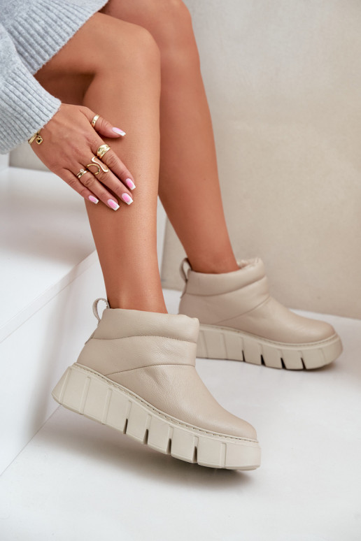 Zazoo 60470 Pelle Stivali con riscaldamento in lana con una piattaforma colore avorio