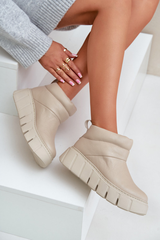 Zazoo 60470 Pelle Stivali con riscaldamento in lana con una piattaforma colore avorio