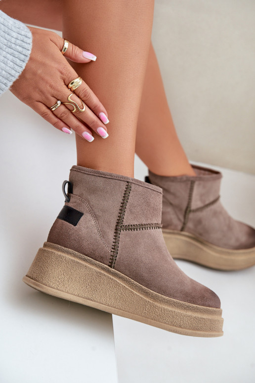 Pelle dalla pelle scamosciata Stivali da neve Stivali con una piattaforma I Koturnie Deveciejka 06769-02 Deverrone scuro Pelle dalla pelle scamosciata Stivali da neve Stivali con una piattaforma I Koturnie Deveciejka 06769-02 Deverrone scuro