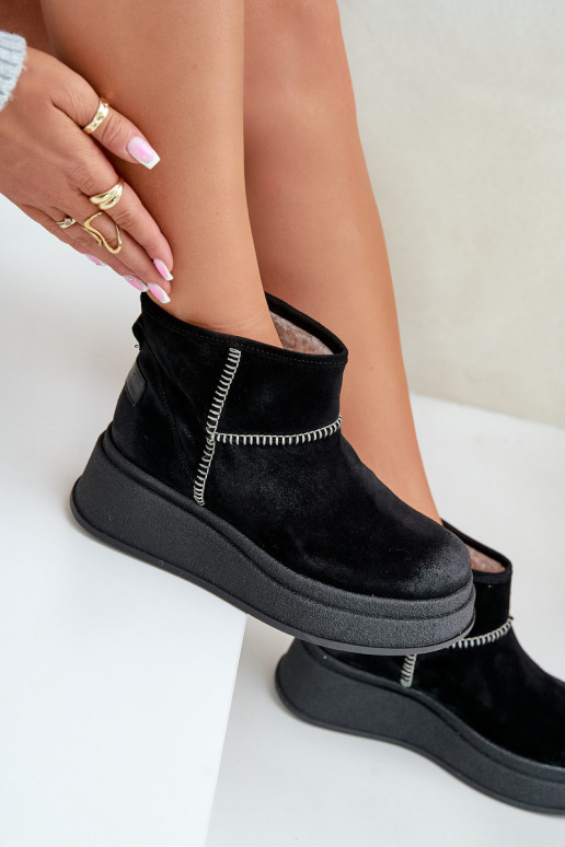 Pelle dalla pelle scamosciata Stivali da neve Stivali con una piattaforma I Koturnie Deveciejka 06769-01 colore nero Pelle dalla pelle scamosciata Stivali da neve Stivali con una piattaforma I Koturnie Deveciejka 06769-01 colore nero