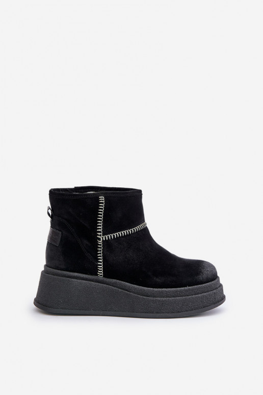 Pelle dalla pelle scamosciata Stivali da neve Stivali con una piattaforma I Koturnie Deveciejka 06769-01 colore nero Pelle dalla pelle scamosciata Stivali da neve Stivali con una piattaforma I Koturnie Deveciejka 06769-01 colore nero