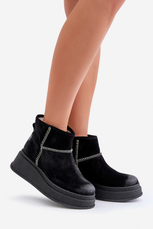 Pelle dalla pelle scamosciata Stivali da neve Stivali con una piattaforma I Koturnie Deveciejka 06769-01 colore nero Pelle dalla pelle scamosciata Stivali da neve Stivali con una piattaforma I Koturnie Deveciejka 06769-01 colore nero