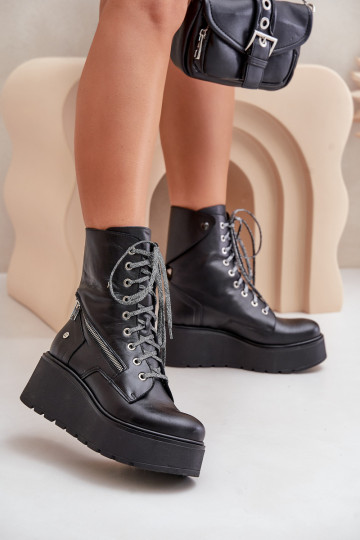 Pelle Stivaletti da lavoro con una piattaforma I Koturnie Deveciejka 06676-01 colore nero 2