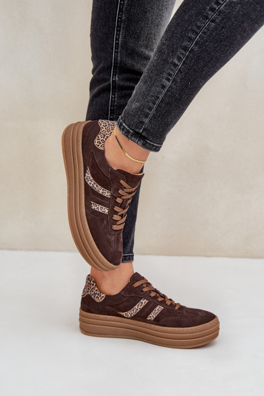 Zazoo N1176 dalla pelle scamosciata Scarpe modello sneakers con una piattaforma con motivi di pelliccia di leopardo CzekoladoAe Zazoo N1176 dalla pelle scamosciata Scarpe modello sneakers con una piattaforma con motivi di pelliccia di leopardo CzekoladoAe