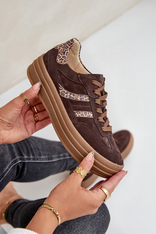 Zazoo N1176 dalla pelle scamosciata Scarpe modello sneakers con una piattaforma con motivi di pelliccia di leopardo CzekoladoAe Zazoo N1176 dalla pelle scamosciata Scarpe modello sneakers con una piattaforma con motivi di pelliccia di leopardo CzekoladoAe