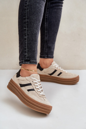 Stivali sportivi in suede con piattaforma, color sabbia 2