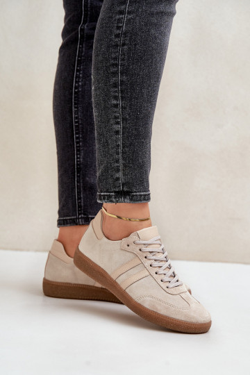 Stivali sportivi bassi in suede da donna, color sabbia 2