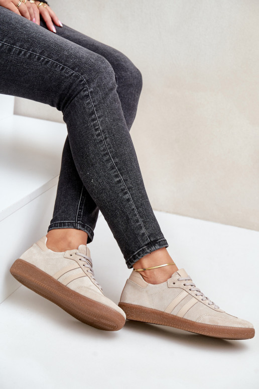 Zazoo N1068 dalla pelle scamosciata Basso Scarpe modello sneakers Femminile beige