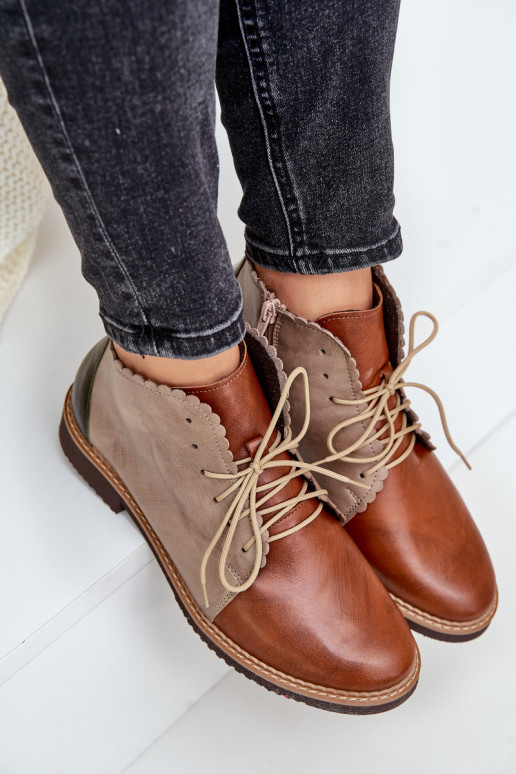 Pelle Stivali con tacchi larghi colore marrone Zazoo 4078