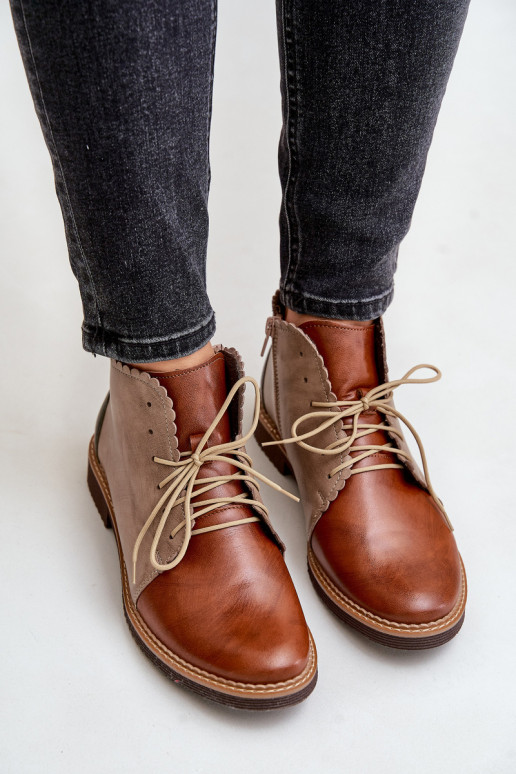 Pelle Stivali con tacchi larghi colore marrone Zazoo 4078