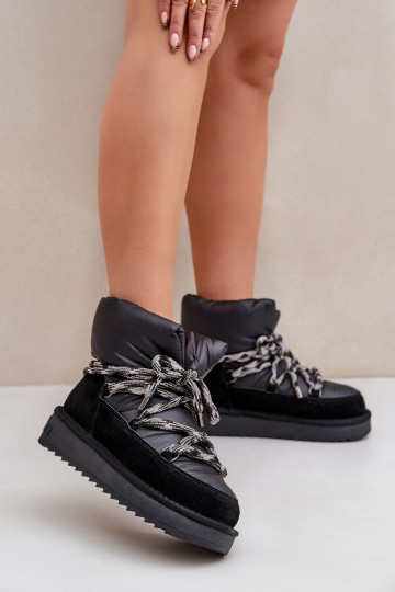 Stivali da neve da donna in suede con occhielli spessi, neri 2