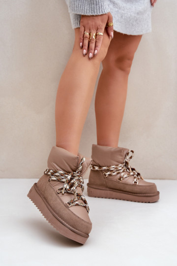 Stivali da neve da donna in suede con occhielli spessi, color argilla