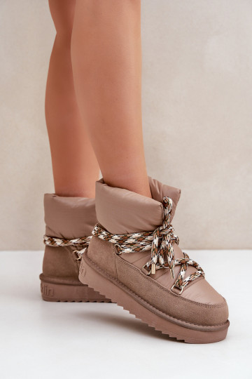Stivali da neve da donna in suede con occhielli spessi, color argilla 2