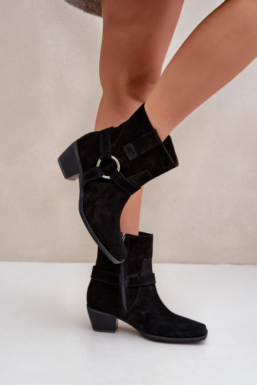 Stivaletti in suede naturale con tacchi, neri