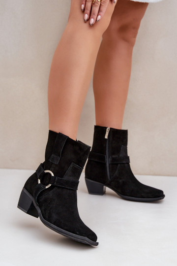 Stivaletti in suede naturale con tacchi, neri 2