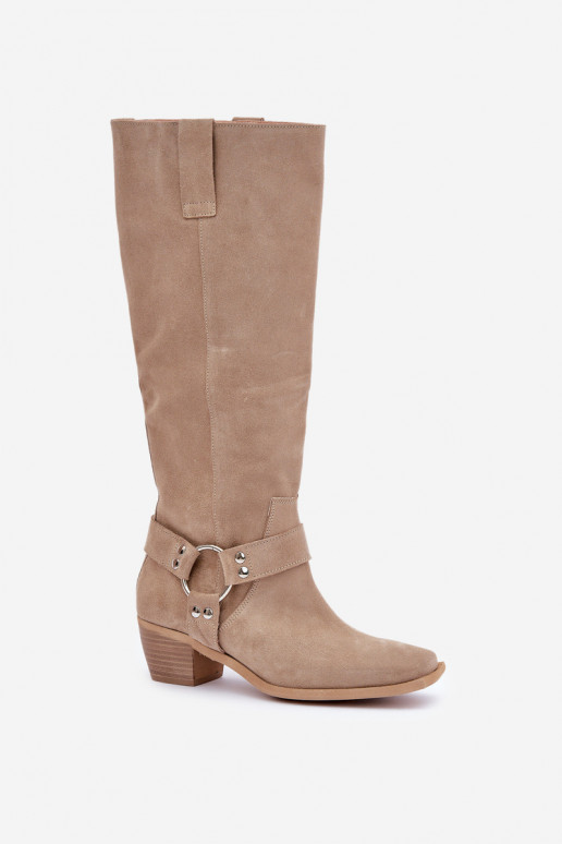 dalla pelle scamosciata stivali Con tacco basso con uno stivale Contro la strada Zazoo 3444/O colore avorio