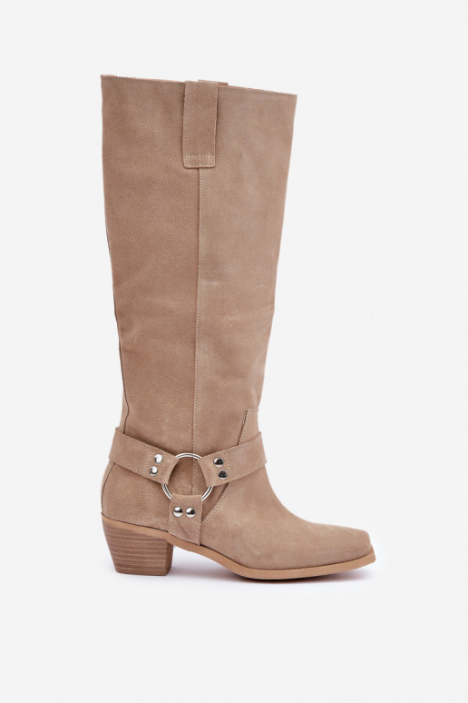 dalla pelle scamosciata stivali Con tacco basso con uno stivale Contro la strada Zazoo 3444/O colore avorio