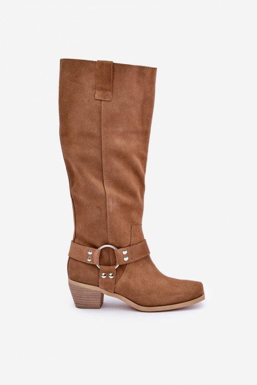 dalla pelle scamosciata stivali Con tacco basso con uno stivale Contro la strada Zazoo 3444/O colore marrone