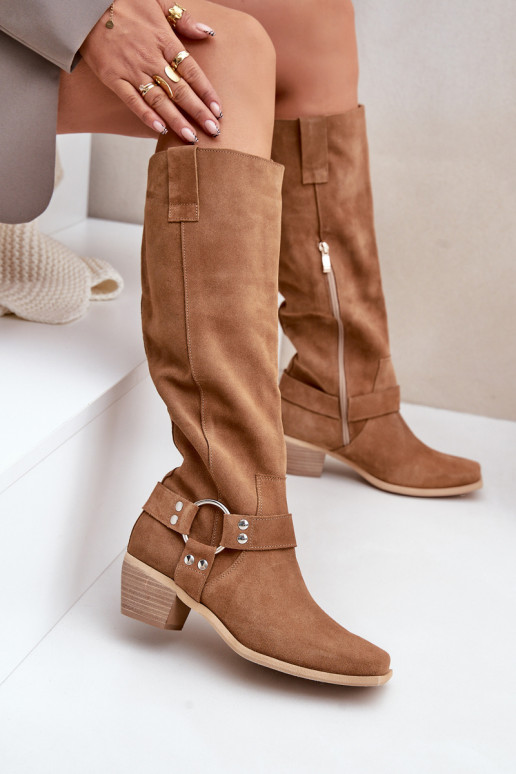 dalla pelle scamosciata stivali Con tacco basso con uno stivale Contro la strada Zazoo 3444/O colore marrone