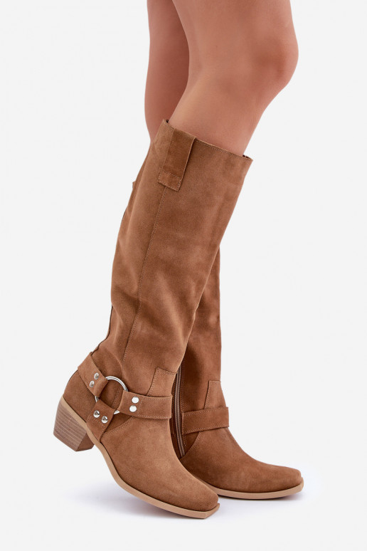 dalla pelle scamosciata stivali Con tacco basso con uno stivale Contro la strada Zazoo 3444/O colore marrone