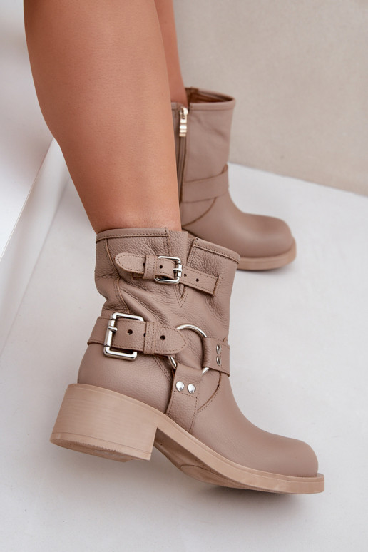 Pelle Stivali da donna Con tacco basso Klocku con strisce Zazoo 3644 beige