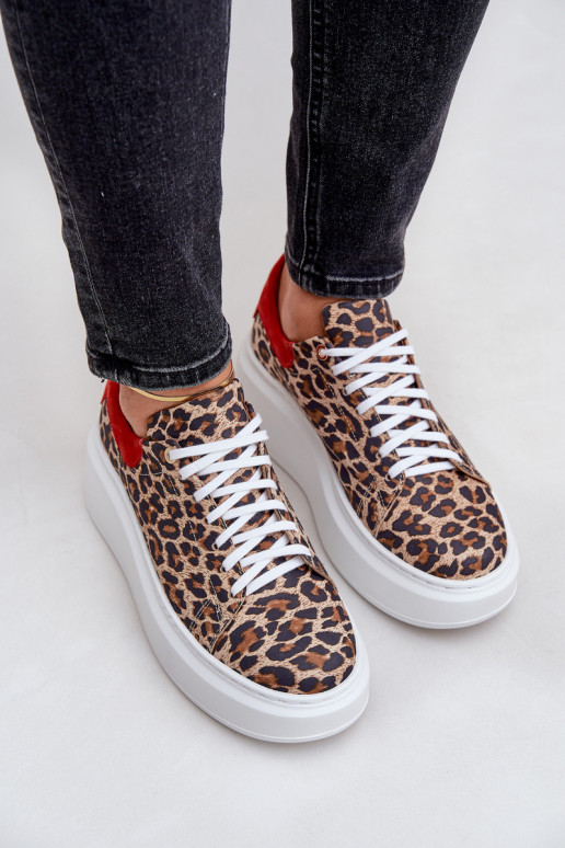 Pelle Scarpe modello sneakers con una piattaforma con motivi di pelliccia di leopardo Zazoo 3346 marrone-colore rosso Pelle Scarpe modello sneakers con una piattaforma con motivi di pelliccia di leopardo Zazoo 3346 marrone-colore rosso