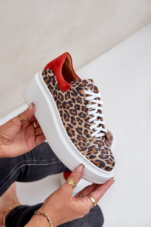 Pelle Scarpe modello sneakers con una piattaforma con motivi di pelliccia di leopardo Zazoo 3346 marrone-colore rosso Pelle Scarpe modello sneakers con una piattaforma con motivi di pelliccia di leopardo Zazoo 3346 marrone-colore rosso