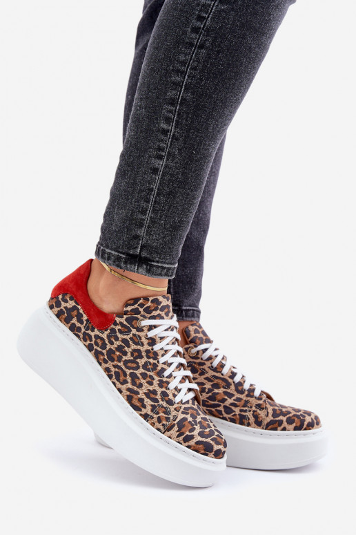 Pelle Scarpe modello sneakers con una piattaforma con motivi di pelliccia di leopardo Zazoo 3346 marrone-colore rosso Pelle Scarpe modello sneakers con una piattaforma con motivi di pelliccia di leopardo Zazoo 3346 marrone-colore rosso