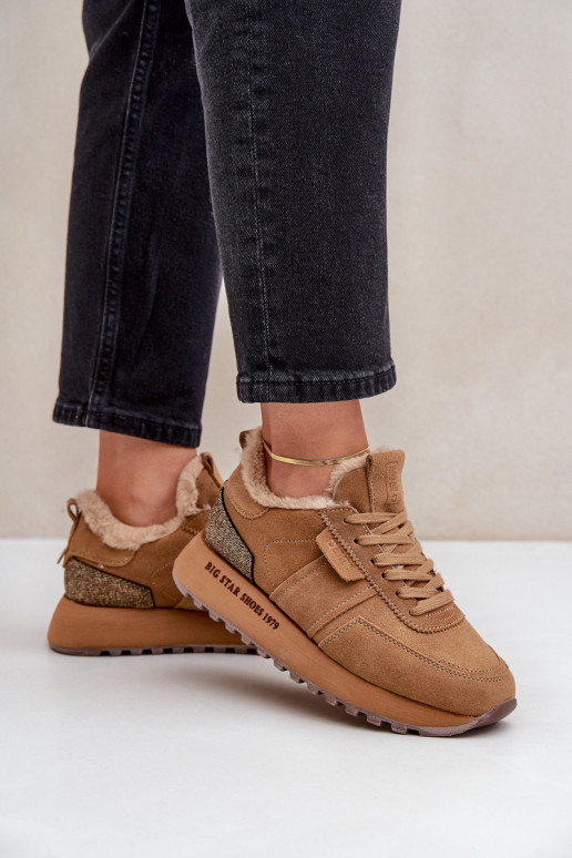 dalla pelle scamosciata Scarpe modello sneakers Femminile con una pelliccia I Błyszczącym Elemento Big Star OO274578 Hi-Poly Sys